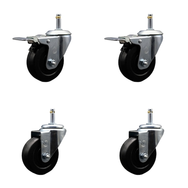Service Caster 3.5'' Hard Rubber Swivel 7/16'' Grip Ring Stem Caster Set 2 Total Lock BRK, 4PK SCC-GRTTL20S3514-HRS-716138-2-S-2 - main